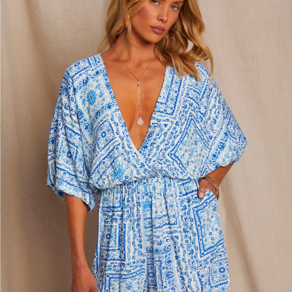Majorca Printed Short Sleeve Pocketed Romper